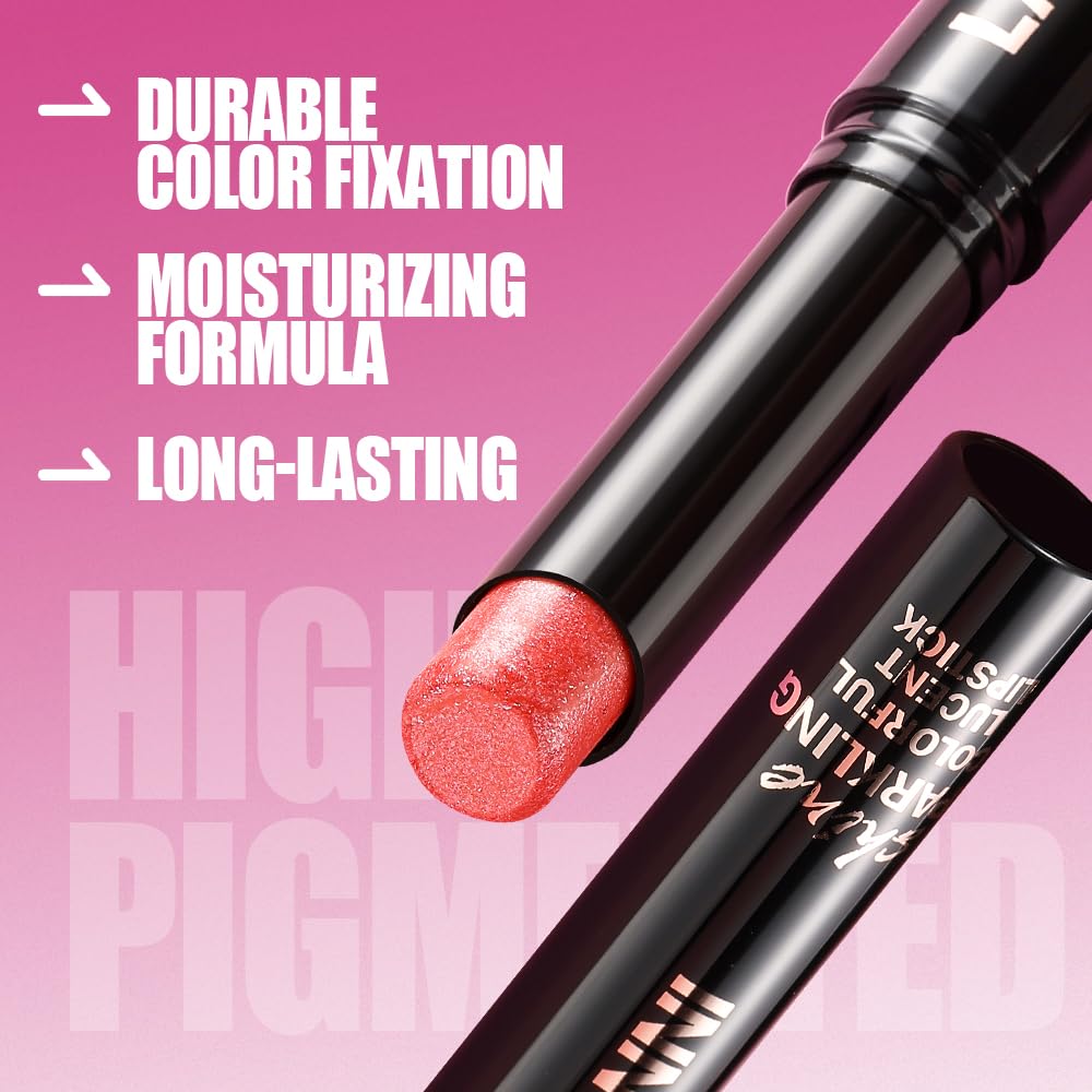 Jolilab 8Pcs Sparkling Lipstick Lip Gloss Long Lasting Waterproof Moisturizer Lip Balm Glitter Shimmer Metallic, Diamond Shiny Bold Glow Goth Lipstick for Women Girls