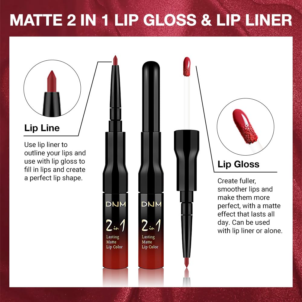 evpct 1Pcs Bright Fire Ruby Red Matte Lip Liner and Liquid Lipstick Stain Makeup Set for women, Red Long Lasting Smudge Proof Lipstick labiales matte mate larga duracion listip 24 hours originales,14#