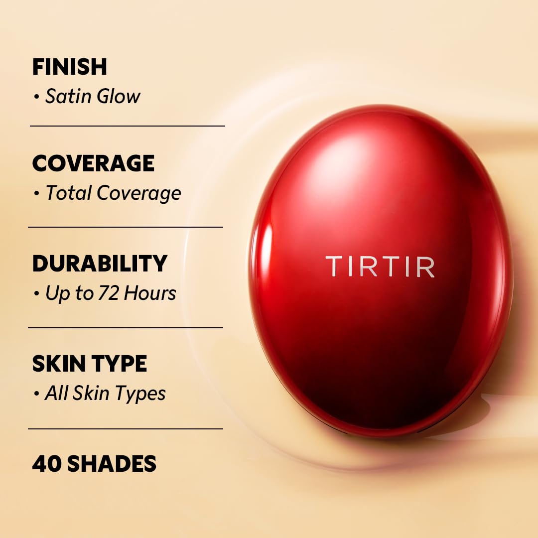 TIRTIR Mask Fit Red Cushion Foundation | Full coverage, Weightless, Skin fit, Satin Glow Finish, Korean Makeup BB Foundation, beauty, Tattoo cover up, Buildable (#13W Cream, 0.63 Fl Oz)