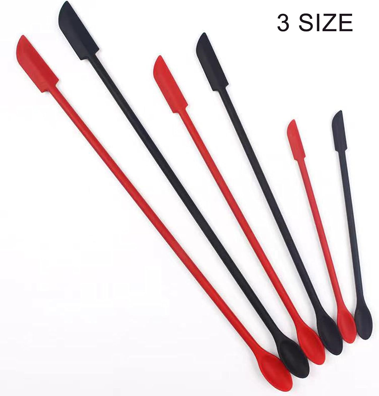 8 Pieces Mini Silicone Spatula Set, Small Rubber Spatula for Makeup, Thin Jar Scraper for Kitchen (8, BLACK+RED)