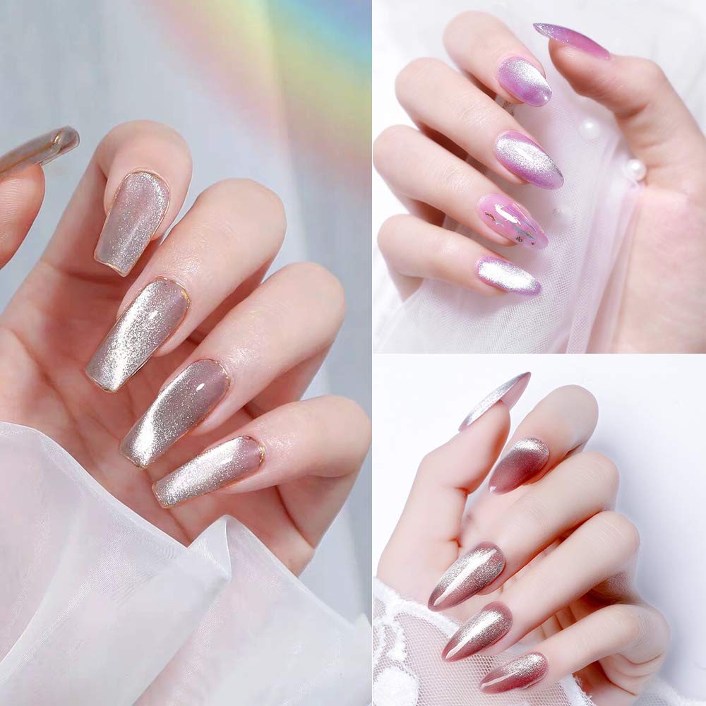 10ml Silver Universal Bright Glitter Cat Eye Gel Magnetic Nail Polish Gel Art Manicure DIY at Home Soak Off UV Gel with Magnet