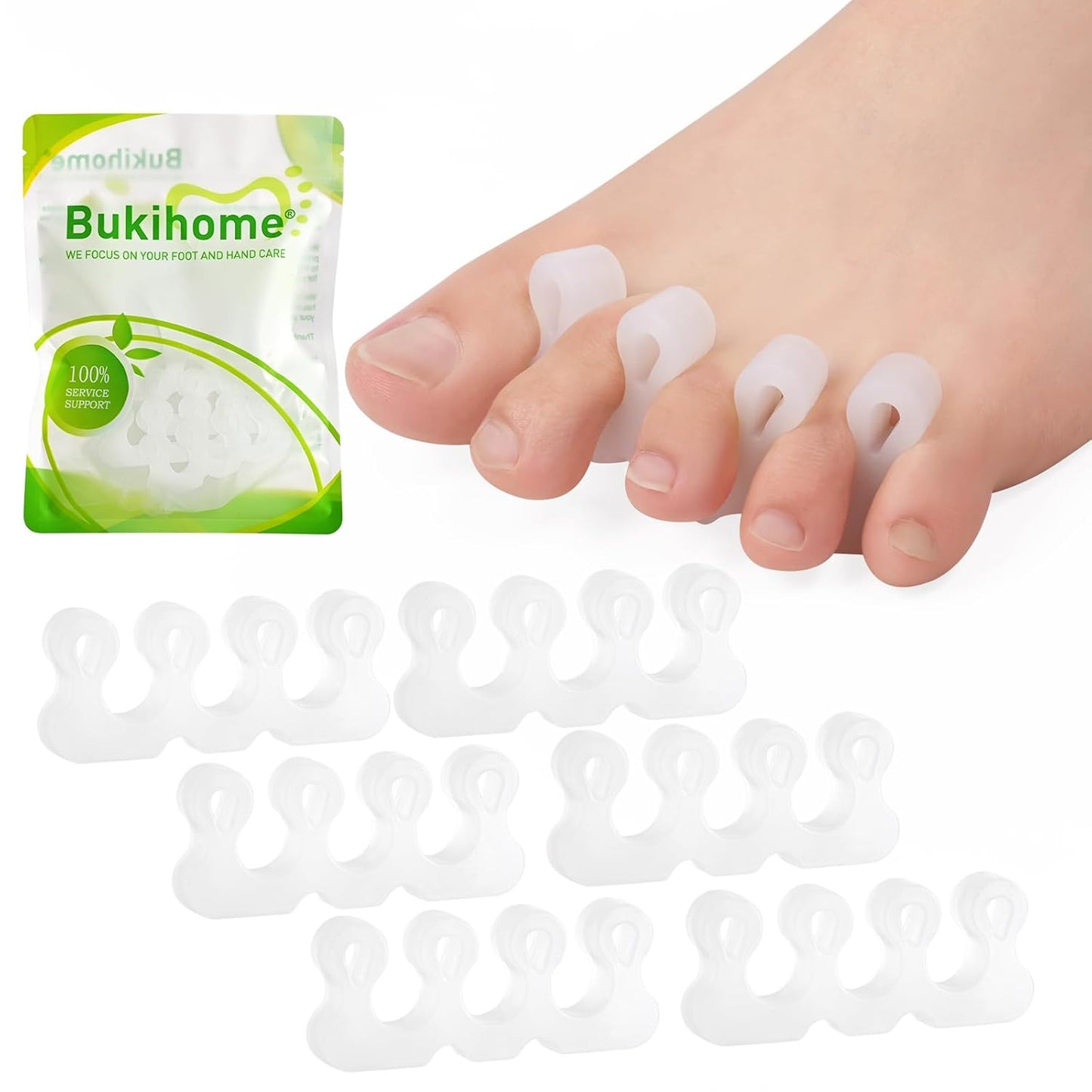 Bukihome Upgraded Gel Toe Separator - Pedicure Toe Spacers for Separating Toenails or Nails - Toe Spreader for Straightening Overlapping Toes, Bunions - Toe Stretcher for Men & Women (White, 6 Pack)
