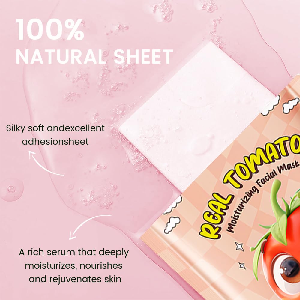 8 Pack Tomato Kids Face Mask,Pink Face Masks Skincare Spa Day Kit Supplies,Spa Party Favors for Teens Girls Women,Sheet Facial Mask Skincare Gifts Set,Moisturize Soothe for All Skin Types