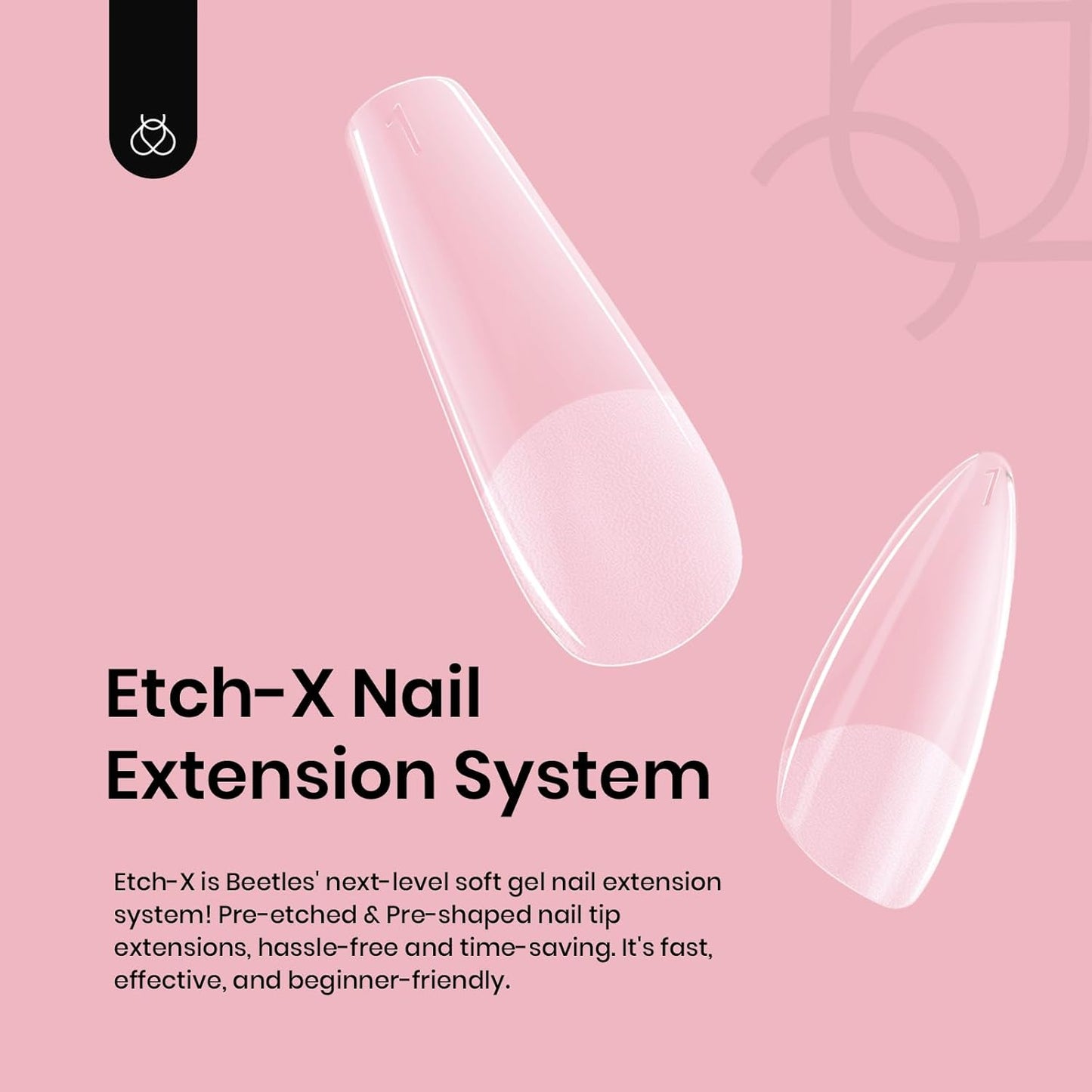 Beetles Gel Nail Tips Short Coffin Pre-Etched Nail Tips, 12 Sizes 288 Pcs Full Cover Soft Tips Half Matte False Nails Clear Acrylic Glue on Nails Extension DIY Manicure Gifts for Women