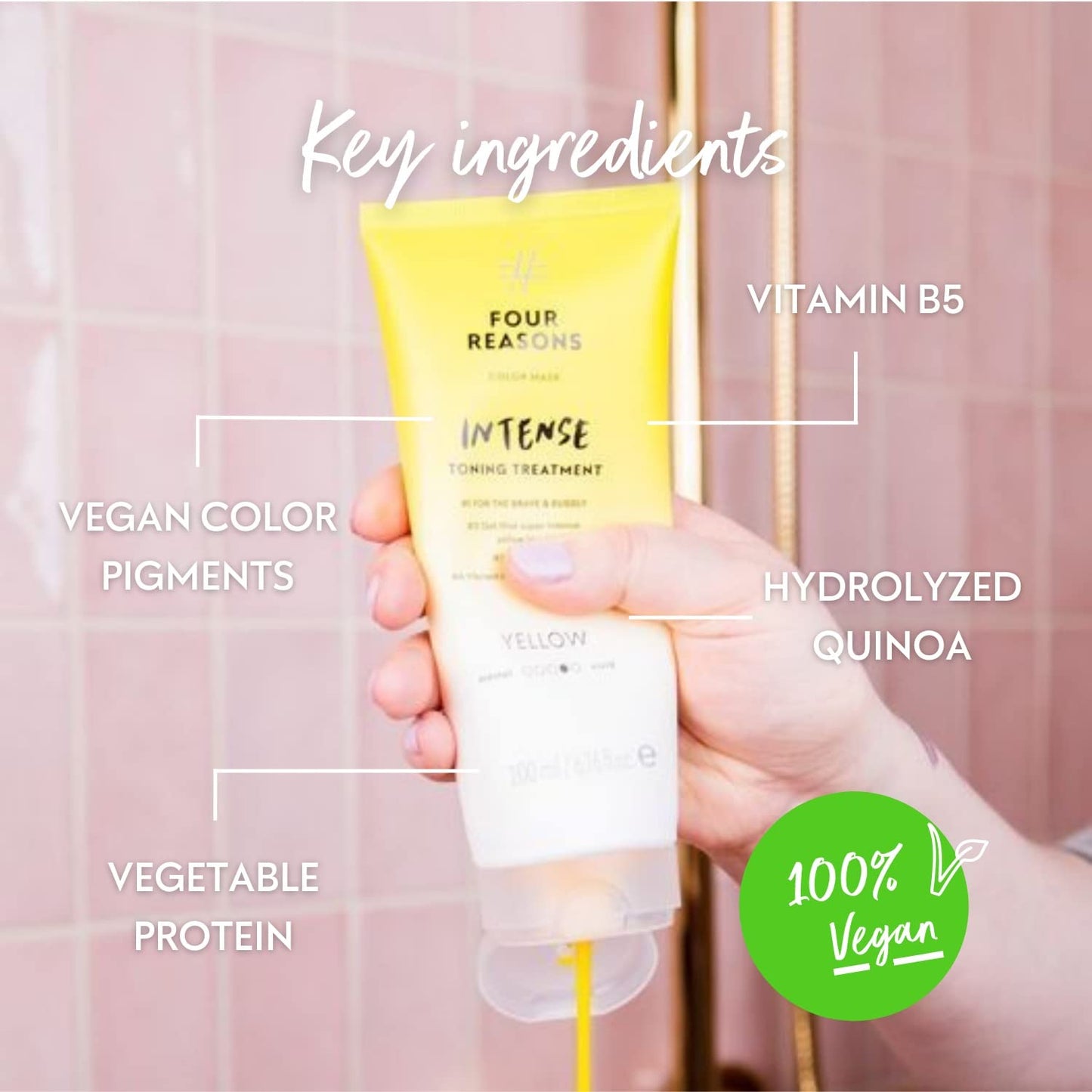 FOUR REASONS Color Mask INTENSE- Yellow – (27 Colors) Intensive Toning Treatment - Color Depositing Conditioner – Semi Permanent Hair Dye for Lightened and Colored Hair– 100% Vegan, 6.76 fl oz