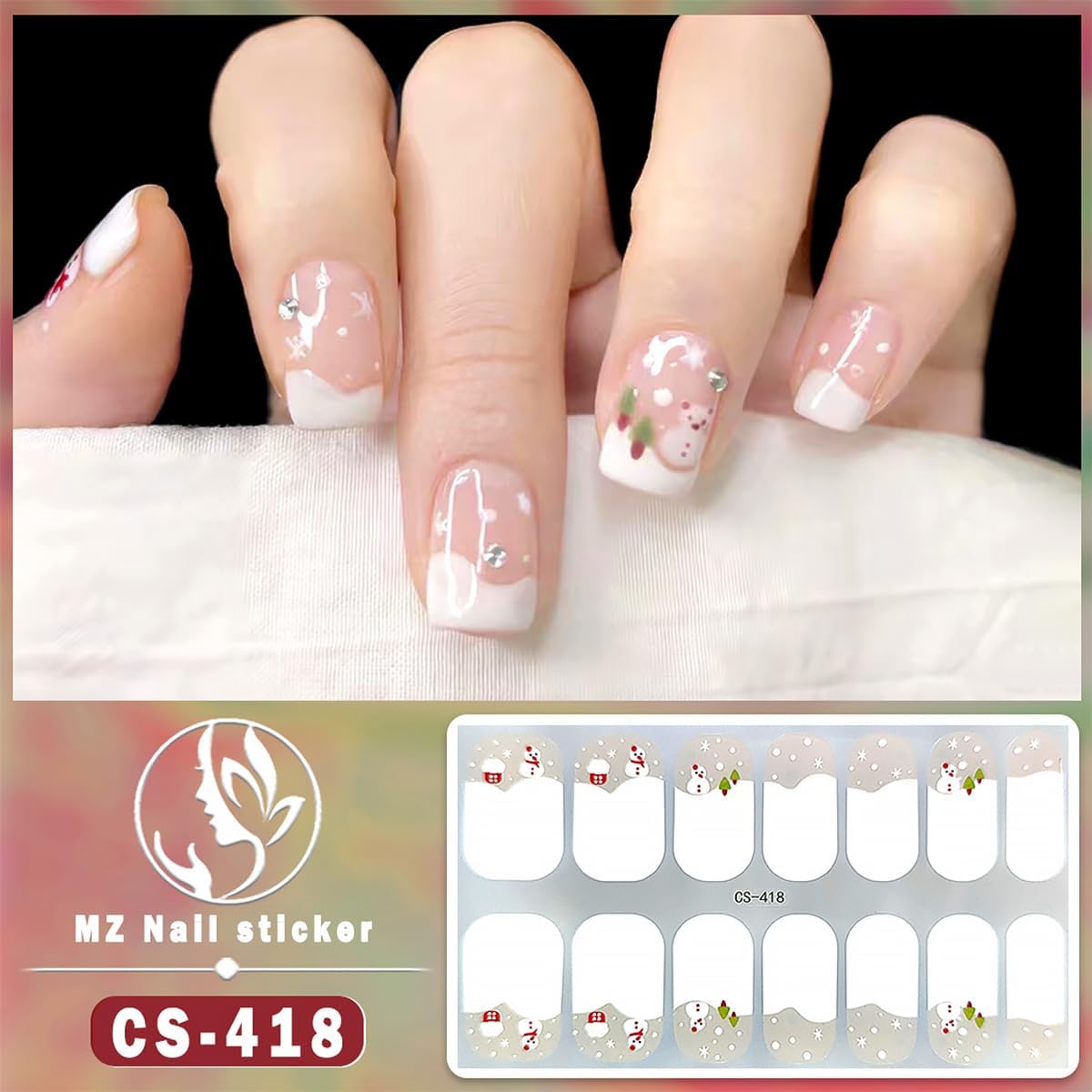 4 Sheets Christmas Gel Nail Stickers Snowflakes Gel Nail Polish Strips Xmas Elk Glitter Self-Adhesive Design Cute Winter Stickers Reindeer Full Wrap Gel Nail Strips Stickers for Acrylic Manicure DIY