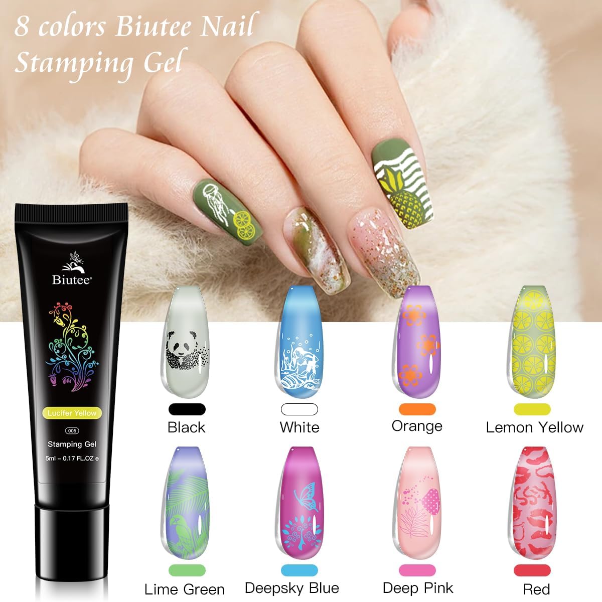 Biutee Gel Nail Stamping Kit with 8 Colors Nail Stamping Polish Gel Nail Stamping Plates 10PCS Nail Stamp Plates Nail Stamper Starry Sky Lace Flower Leaves Animal Nail Stamping Kit Nail Design