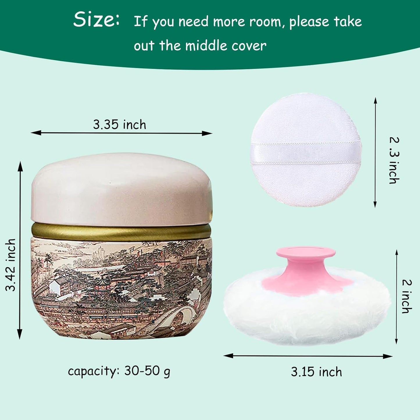 Body Powder Puff and Container for Dusting Powder, Women Powder Puff and Powder Case for Bath and Travel (Ancient City)