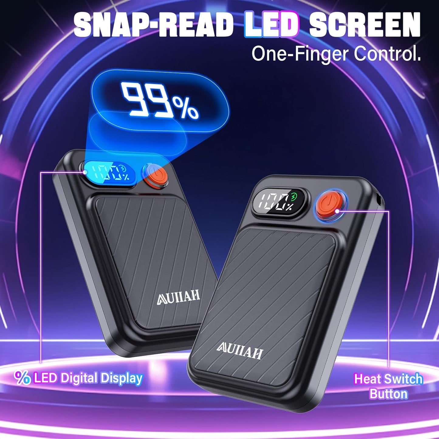 Hand Warmers Rechargeable 2 Pack - Magnetic, LED Display, 4 Heat Levels, Gift for Men Women, USB-C, Reusable, Lanyard, Electric Hand Foot Warmer, Fits Gloves, Golf, Camping, Walking, Hunting