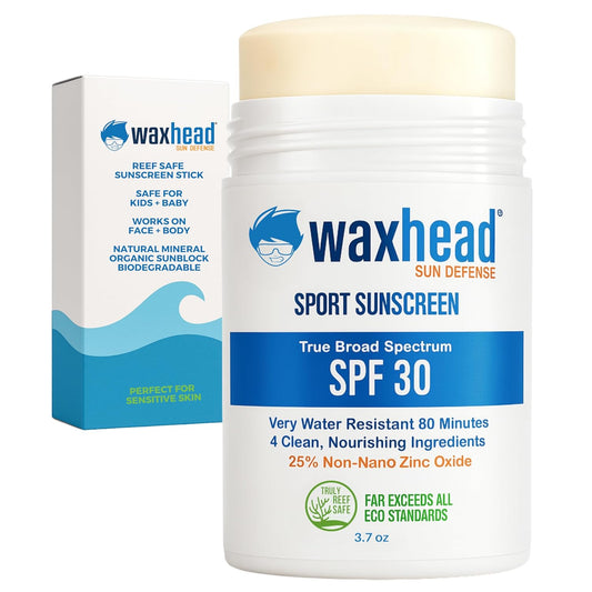 Waxhead Zinc Oxide Sunscreen Stick SPF 30 – Mineral Sunblock for Face & Body, Sport & Surf Reef Safe, Waterproof, Baby & Kids Safe for Sensitive Skin, Non-Nano Organic Tattoo Protection (White, 3.7oz)