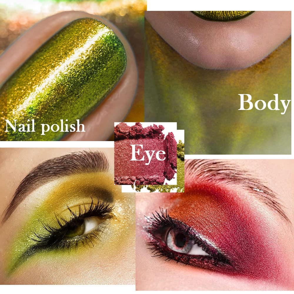 evpct 2Pcs Duochrome Chameleon Chrome Multichrome Eyeshadow Makeup Palette Set Women, Gold green Wine red Gold Metallic Holographic Glitter Sparkle Shimmer Loose Eyeshadow Eye Shadow Palette Makeup
