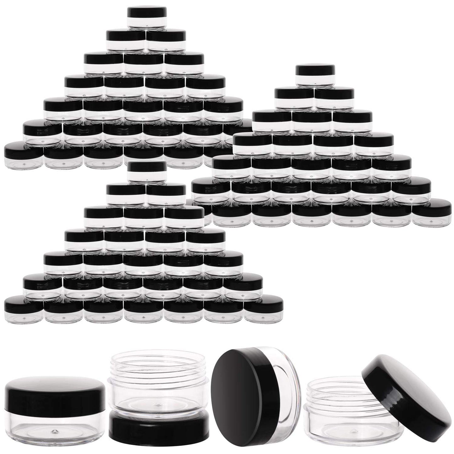 100 Count 10g Small Sample Containers with Lids Plastic Jar Cosmetic Jars Empty Makeup Jars Lip Balm Containers - Black