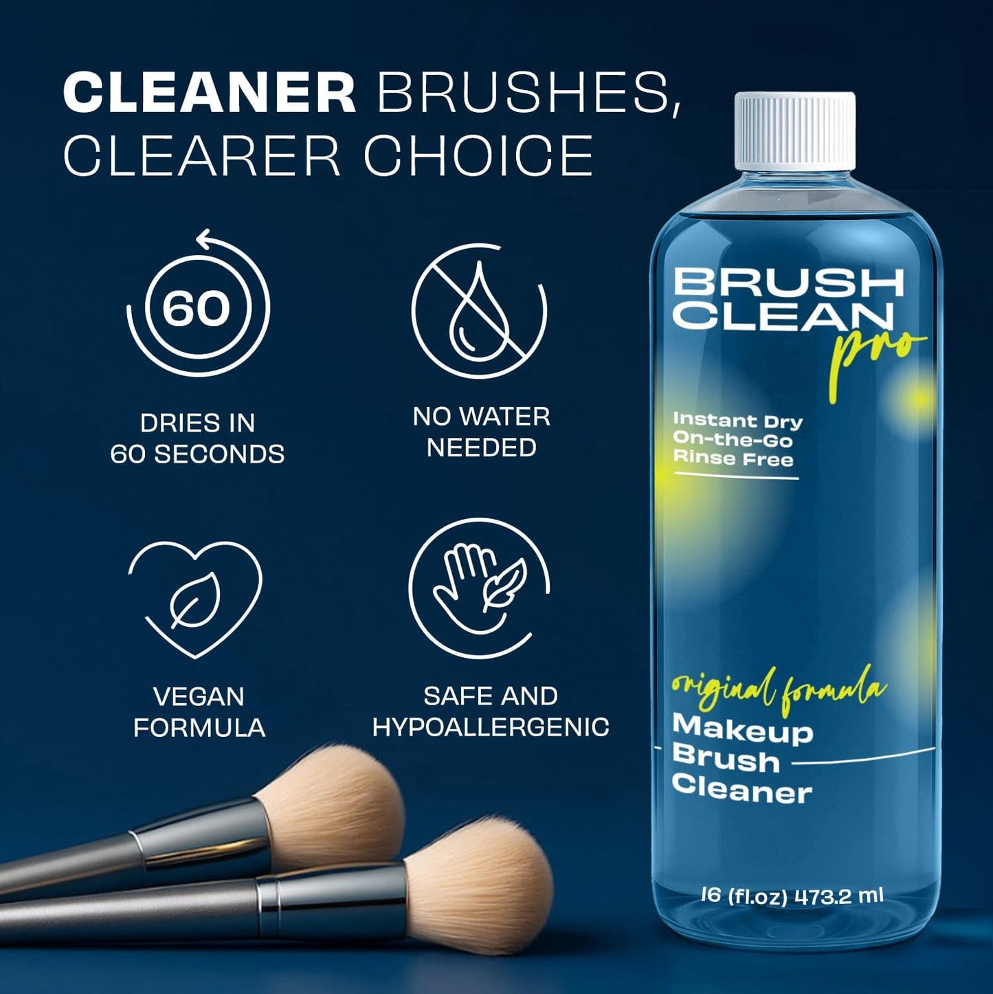 Original Makeup Brush Cleaner - Professional Cleanser for Makeup Brushes - Quick-Drying, Rinse-Free Formula - Removes Stubborn Waterproof Make Up, 16 oz