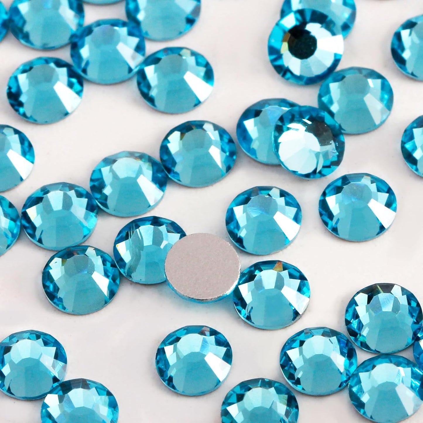 3000 PCS SS10 Flatback Rhinestones,12-Facet Diamond-Cut Glass Gems for Nail Art,Clothing,DIY Crafts,Glue-On Decoration Stones with Silver Backing,Aquamarine