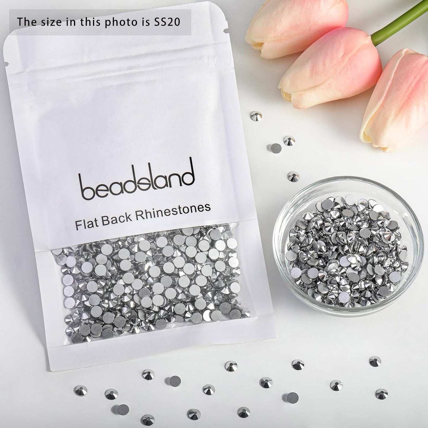 Beadsland Flat Back Crystal Rhinestones Round Gems for Nail Art and Craft Glue Fix,Silver Hematite (4.6-4.8mm) SS20/1440pcs