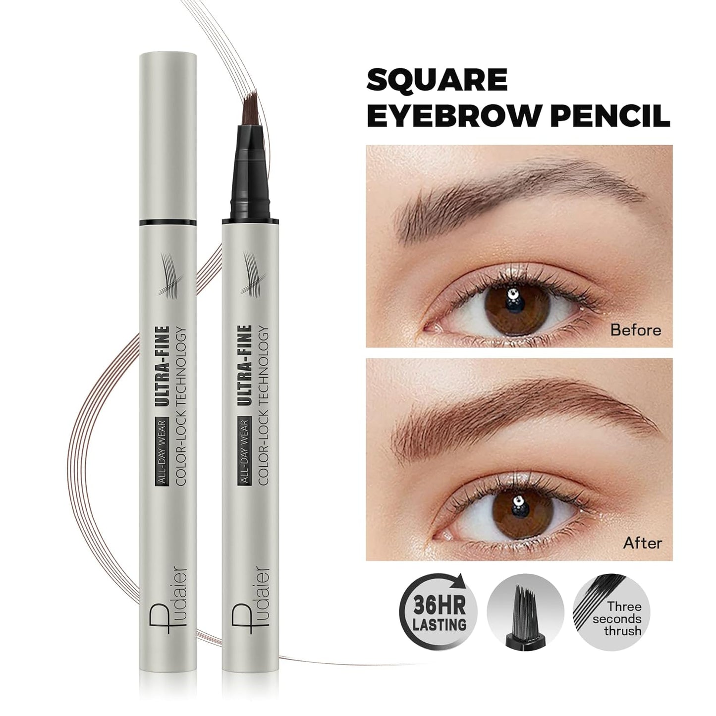 2 Pack Microblading Eyebrow Pen and Brow Tint for Women with Angled Brush & Dip to Effortlessly Create Natural Hair Like Brows, Waterproof Fast Eye Brow Makeup Pencil, Last All Day (Taupe)