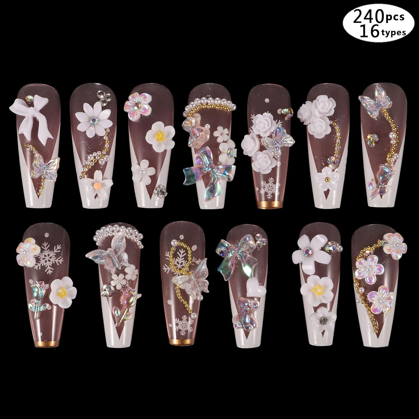 250pc 3D Nail Charms Set - Diverse Shapes & Colors for Acrylic Nails & DIY Crafts (#6)