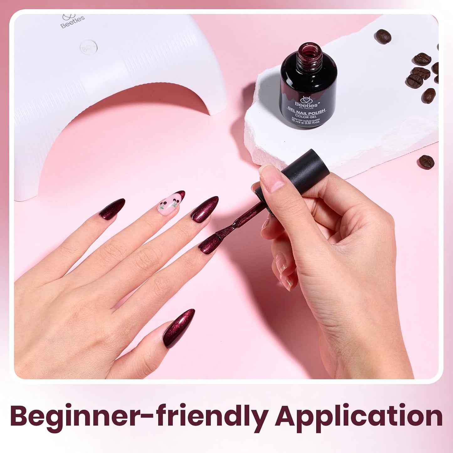 beetles Burgundy Glitter Gel Polish - Cherry Mocha Red Wine Color Gel, 15ML Polish Soak Off UV LED Nail Art Starter Manicure Salon DIY at Home