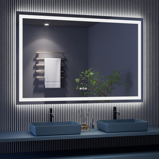 Amorho LED Bathroom Mirror 60'' X40'' with Front and Backlight, Large Dimmable Wall Mirrors with Anti-Fog, Shatter-Proof, Memory, 3 Colors, Double LED Vanity Mirror