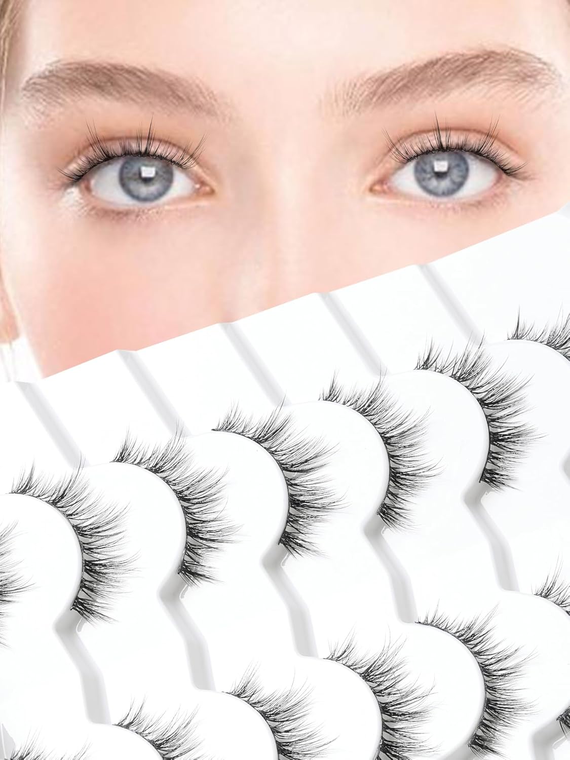 Wispy Lashes False Eyelashes Natural Manga Lashes Anime Lashes with Thinner Band Volume Fake Eyelashes Siligli 12mm Curly Eye Lashes Pack 7 Pair