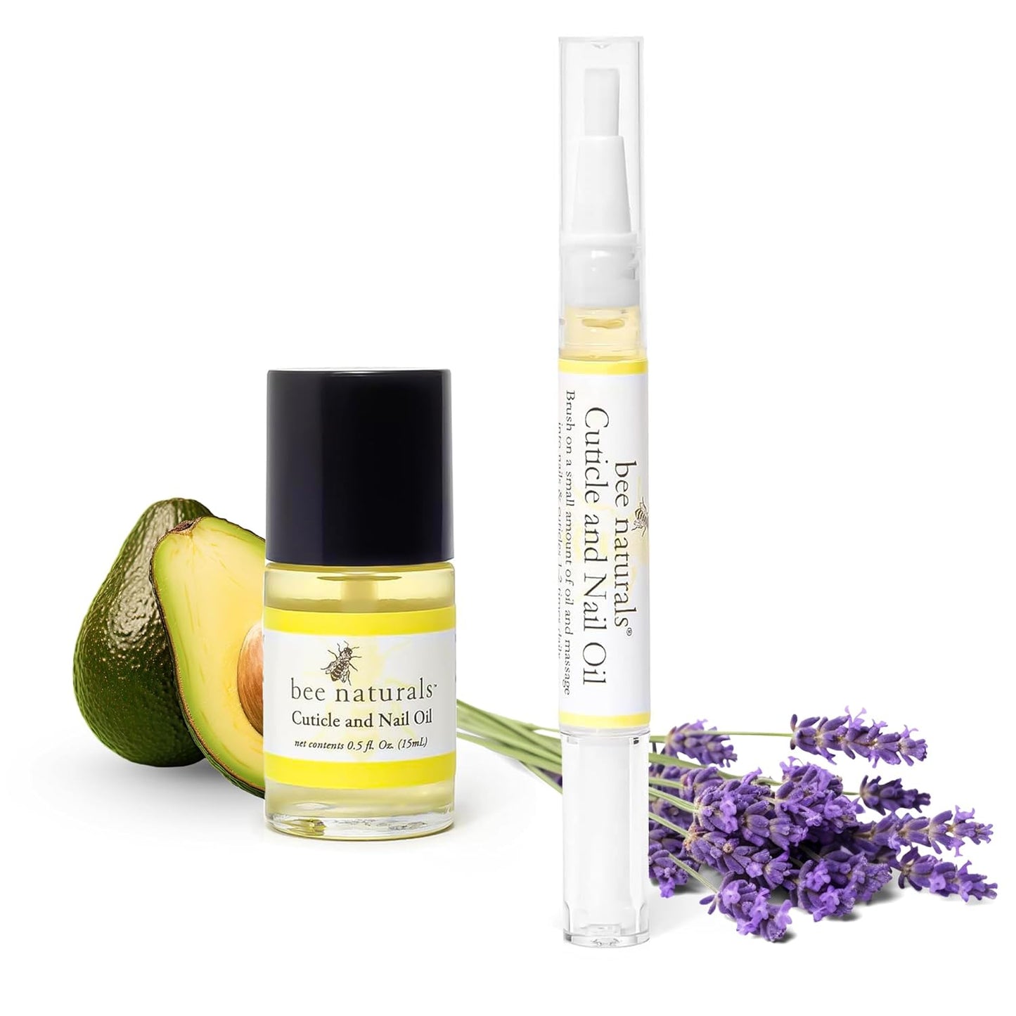 Bee Naturals Nail & Cuticle Oil Kit – Nourishing Nail Strengthener with Vitamin E, Olive & Avocado Oils – Lavender Lemon & Tea Tree Aromatherapy – Easy Pen Applicator for Healthy, Revitalized Nails