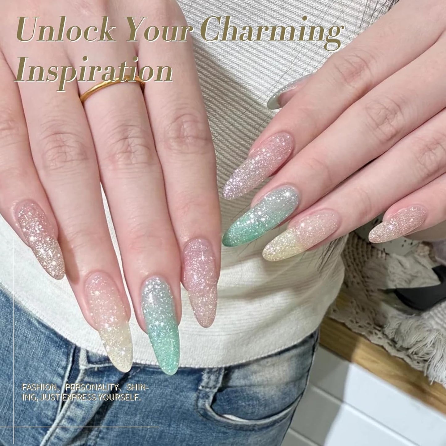 Born Pretty Reflective Glitter Gel Nail Polish, 6 Spring Summer Colors Holographic Gel Polish Long Lasting Sparkly Shiny Nail Polish U V Set for Manicure and Nail Art, DIY at Home, Salon-Quality 7ml