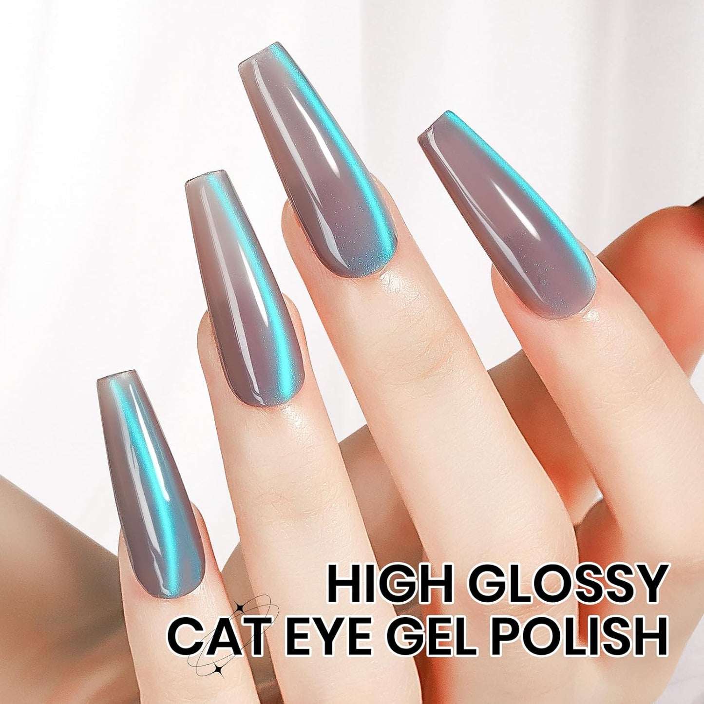 Cat Eye Gel Nail Polish, 15ML Jelly Glass Blue CatEye Effect with Magnetic Stick Shimmer Glitter Effect Soak Off Salon DIY at Home