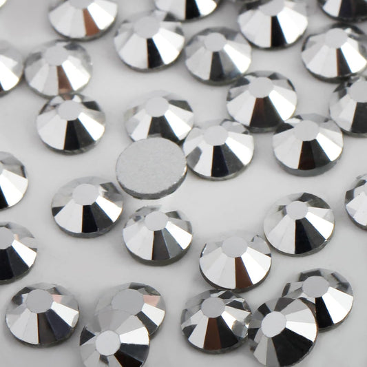 5000 PCS SS6 Flatback Rhinestones,12-Facet Diamond-Cut Glass Gems for Nail Art,Clothing,DIY Crafts,Glue-On Decoration Stones with Silver Backing,Silver Hematite