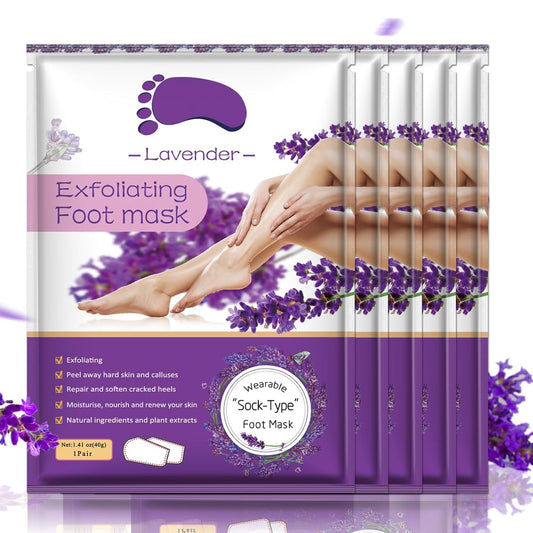 Foot Peeling Mask 5 Pack, Moisturizing Socks for Dry Foot Care, Hydrating Feet Peel Masks Repair Dry Cracked Heels, Remove Dead Skin,Callus - Women Men (Lavender)