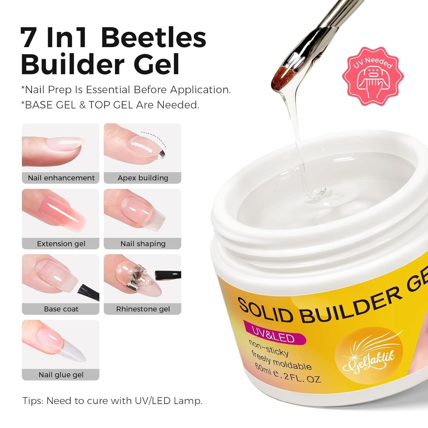 Builder Gel for Nails, 60g Clear Hard Gel for Nail Extension with 10 Nail Forms, Strengthener & Thickening, UV LED Lamp Cured Sculpture, Repair Broken Nails, Salon DIY Manicure Kit