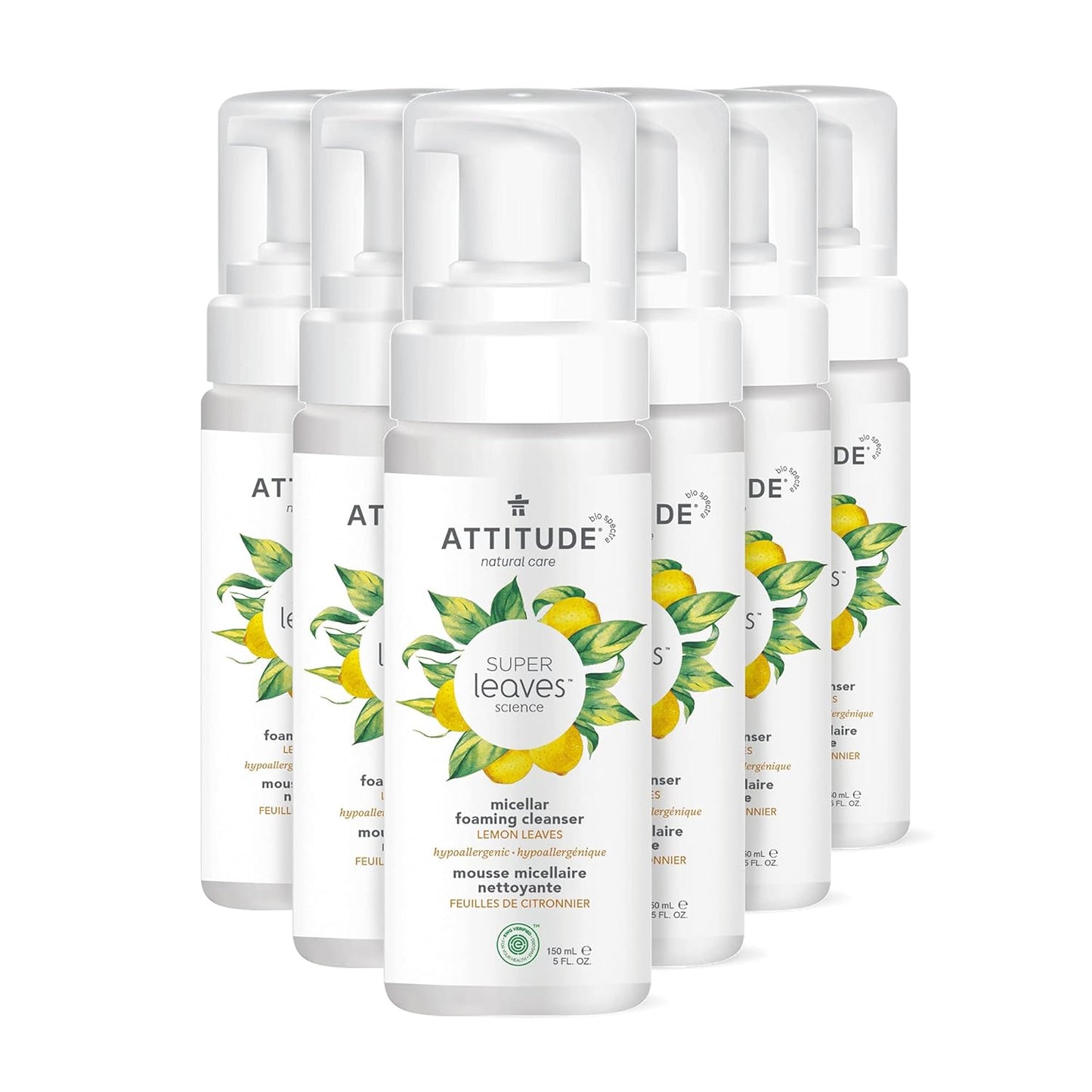 ATTITUDE Micellar Foaming Facial Cleanser, EWG Verified, Dermatologically Tested, Plant and Mineral-Based, Vegan, Earl Grey & Cucumber Scent, 5 Fl Oz (Pack of 6)