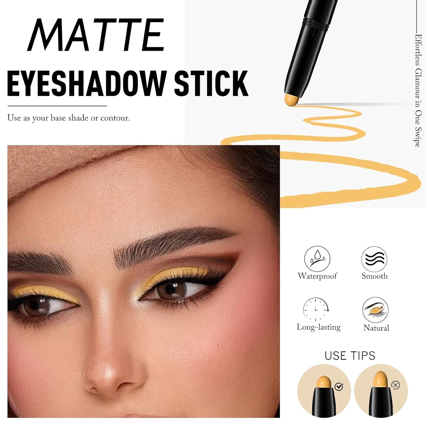 Eyeshadow Stick Matte Eye Shadow Pencil Cream to Powder Eye Brightener Crayon Long-Lasting Crease-Proof Neutral Eyeshadow Buildable Blendable High Pigmented Eye Liner Makeup for Women, 7 YELLOW