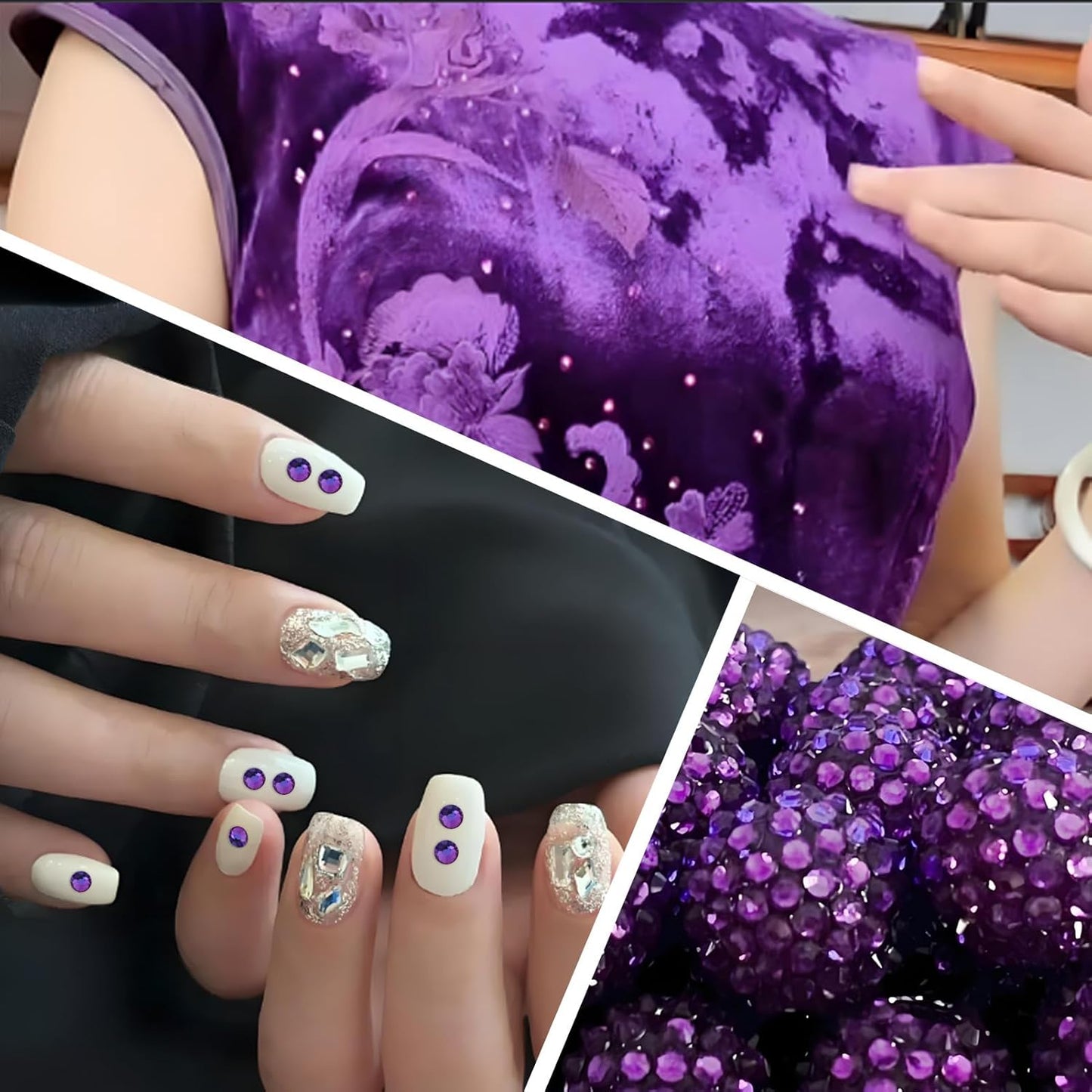 2000 PCS SS20 Flatback Rhinestones,12-Facet Diamond-Cut Glass Gems for Nail Art,Clothing,DIY Crafts,Glue-On Decoration Stones with Silver Backing,Purple Velvet