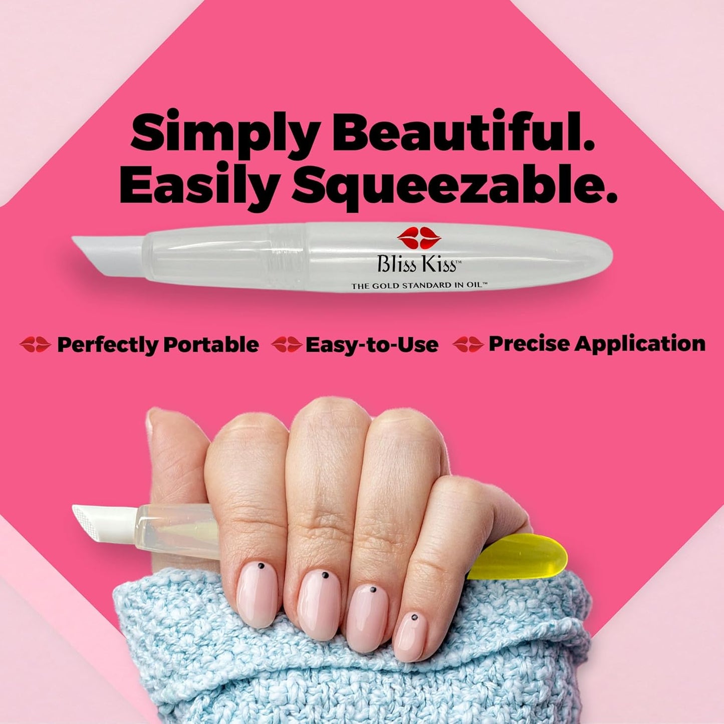 Bliss Kiss Refillable Squeeze Cuticle Oil Pen, Empty 3-Pack, Ideal for Nail Growth Oil and Nail Oil Application