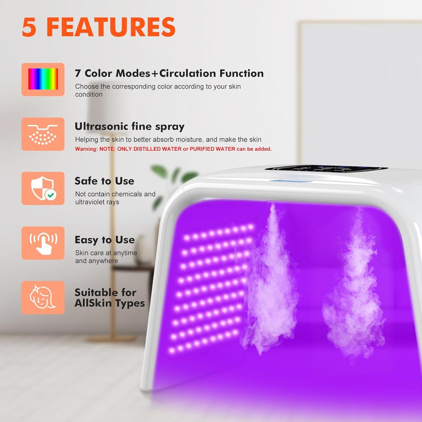 Holsn LED Light Therapy for Face Body with Spray 7 Color LED Face Mask Light Therapy,Cycle Therapy Light & Time Preset & Adjustable LED Brightness Red Light Therapy Face Mask Beauty Salon Home SPA