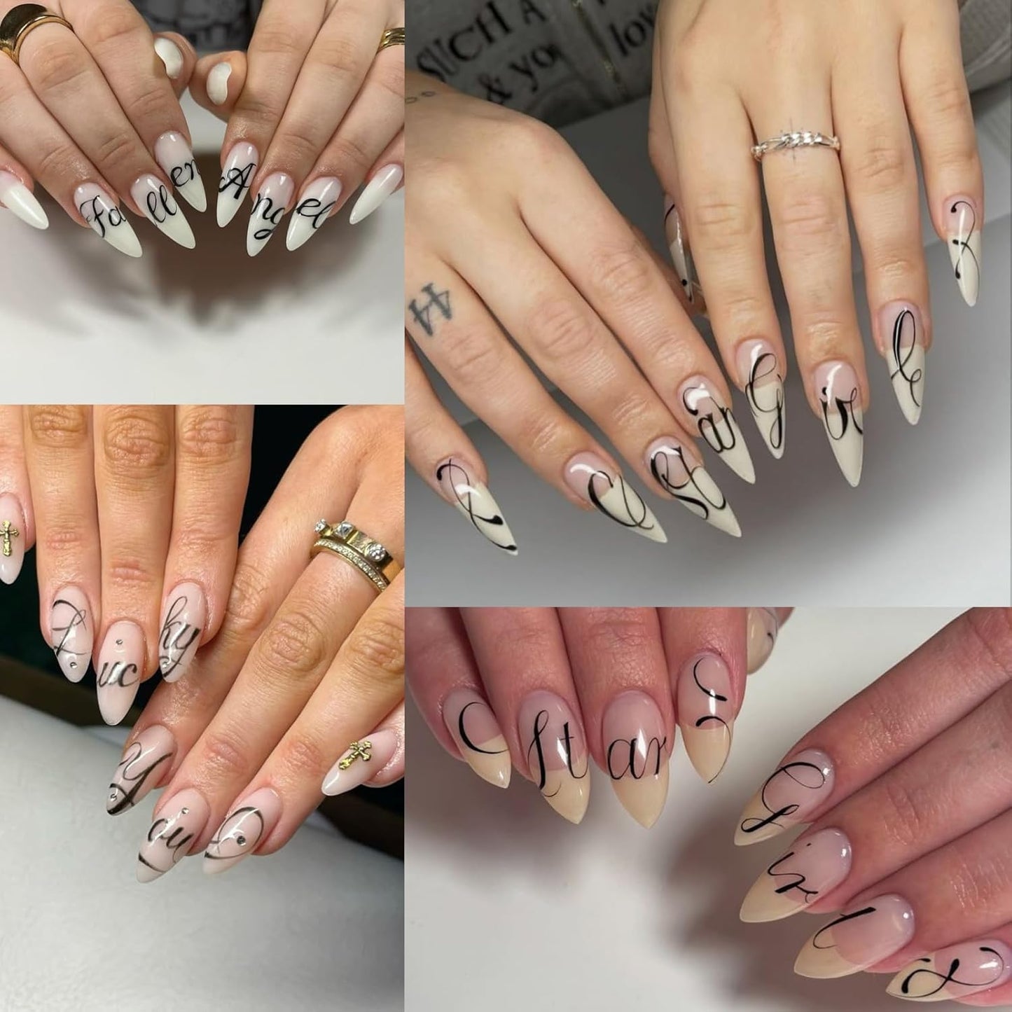 6 Sheets Gothic Nail Art Sticker Decals, Russian Letters Notes Nail Stickers Holiday Nail Decals for Nail Art Black Graffiti Style Design Nail Supplies Elegant Self Adhesive Decals for Women Decor