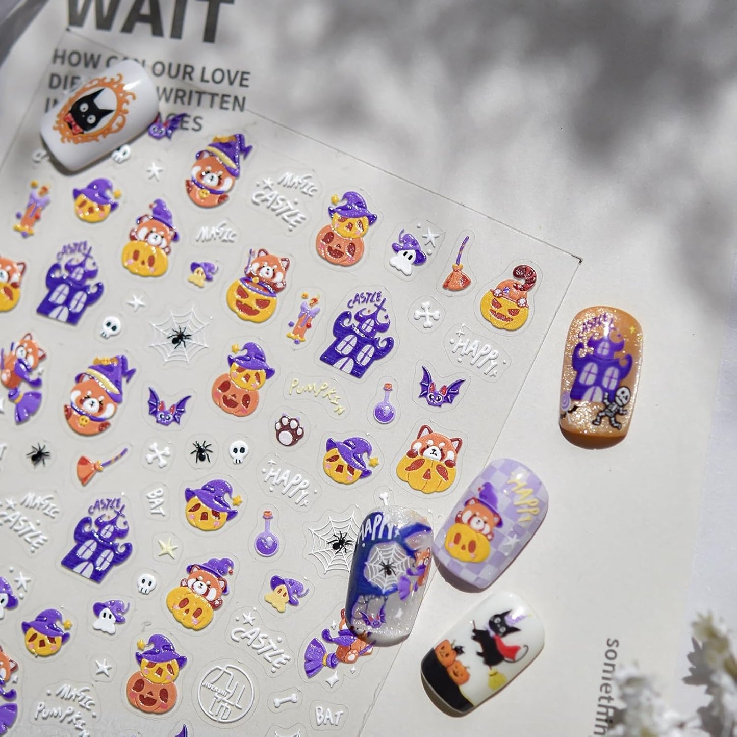 5D Embossed Halloween Nail Stickers 3D Self-Adhesive Magic Hat Pumpkin Nail Supplies Cute Cute Ghost Nail Decals Haunted House Spider Web Nails Designs for Women Holiday DIY Manicure 1 Sheet
