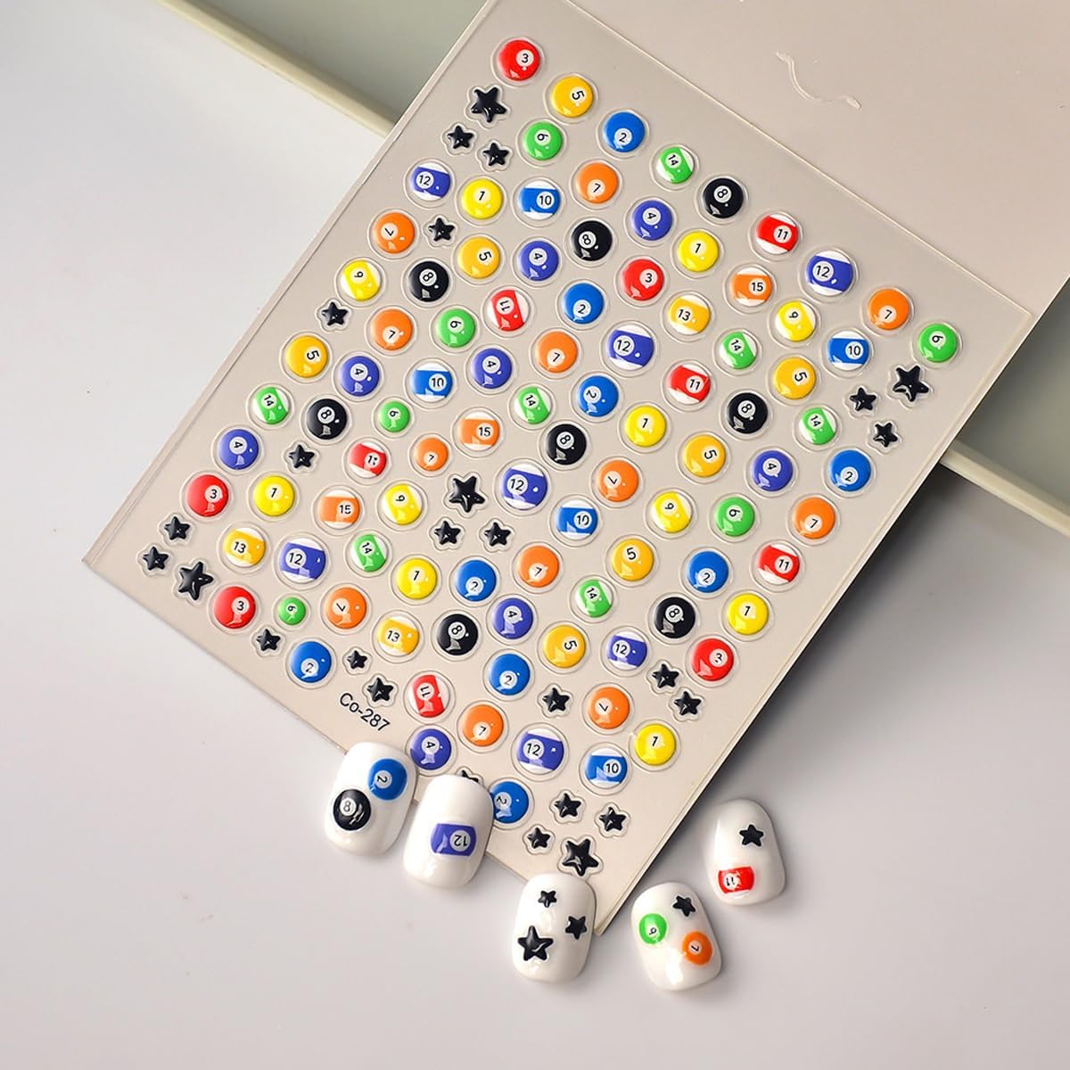 Billiard Ball Nail Stickers for Nail Art Full Color Pool Nail Decals 3D Self Adhesive Nail Art Supplies & Decorations for Women Girls,DIY Manicure Decor 1 Sheet