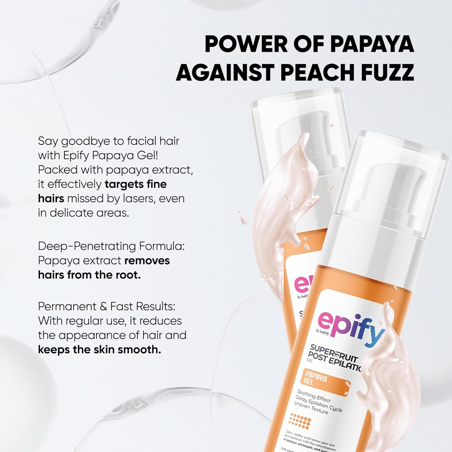 Epify Superfruit Post Epilation Papaya Gel, Hair Inhibitor for Face and Body, Non-Irritating Formula, Soothing Effect, Hair Growth Minimizer, 2.54 Fl Oz (6)