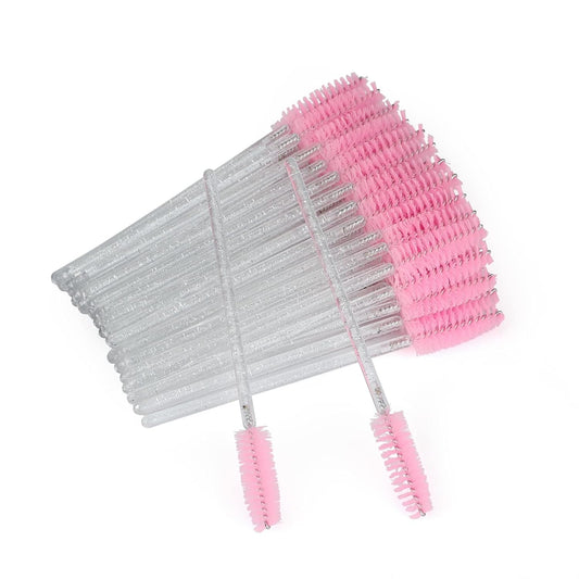G2PLUS 100PCS Disposable Mascara Brushes, Crystal Lash Brush Makeup Kit, Adjustable Eyelash Spoolies for Eyelash Extensions, Eyebrow and Makeup (White + Pink)