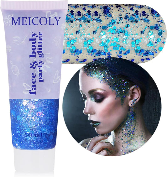 MEICOLY Chameleon Blue Body & Face Glitter Gel, Color Changing Mermaid Sparkle for Concerts & Parties, 50ml