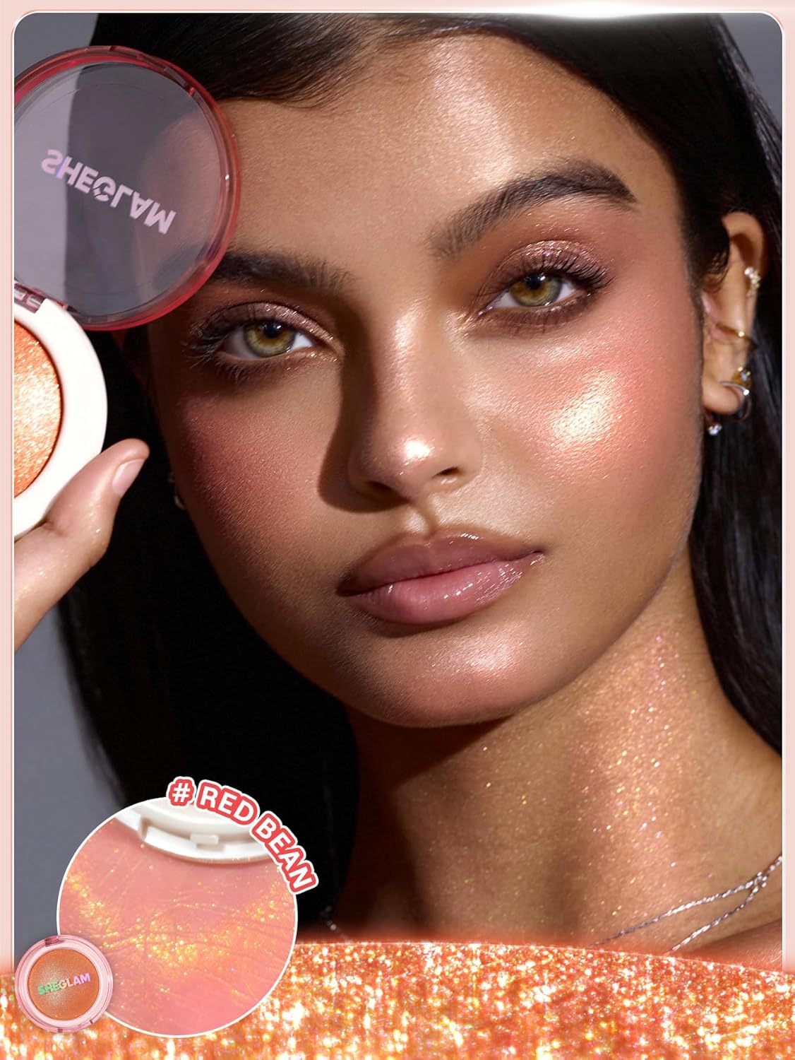 SHEGLAM Glowchi Bouncy Highlighter Mochi-like Formula Highlighter Long-lasting Shimmer Makeup-Red Bean