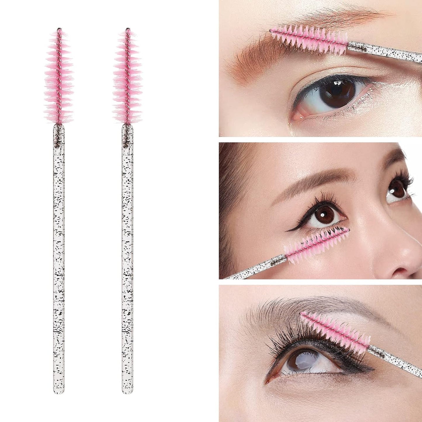 100 Pcs Disposable Eyelash Brush, Mascara Wands Makeup Brushes Applicators Kits for Eyelash Extensions, Eyebrow Brush with Container (Pink, Black)