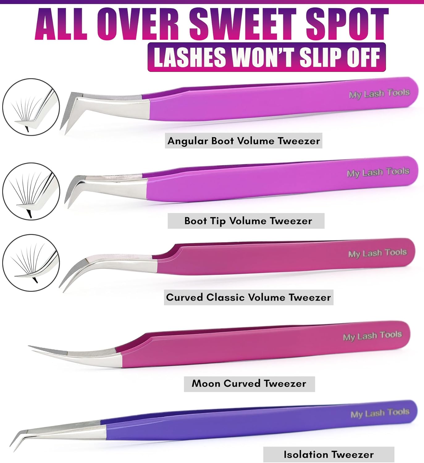 Fiber Tip Lash Tweezers Eyelash Extension Tweezers set for Lash Extensions Precision Boot Volume Eye lash Extensions Tweezers Steel Curved Isolation Tweezer fiber grip tweezers (5pcs)