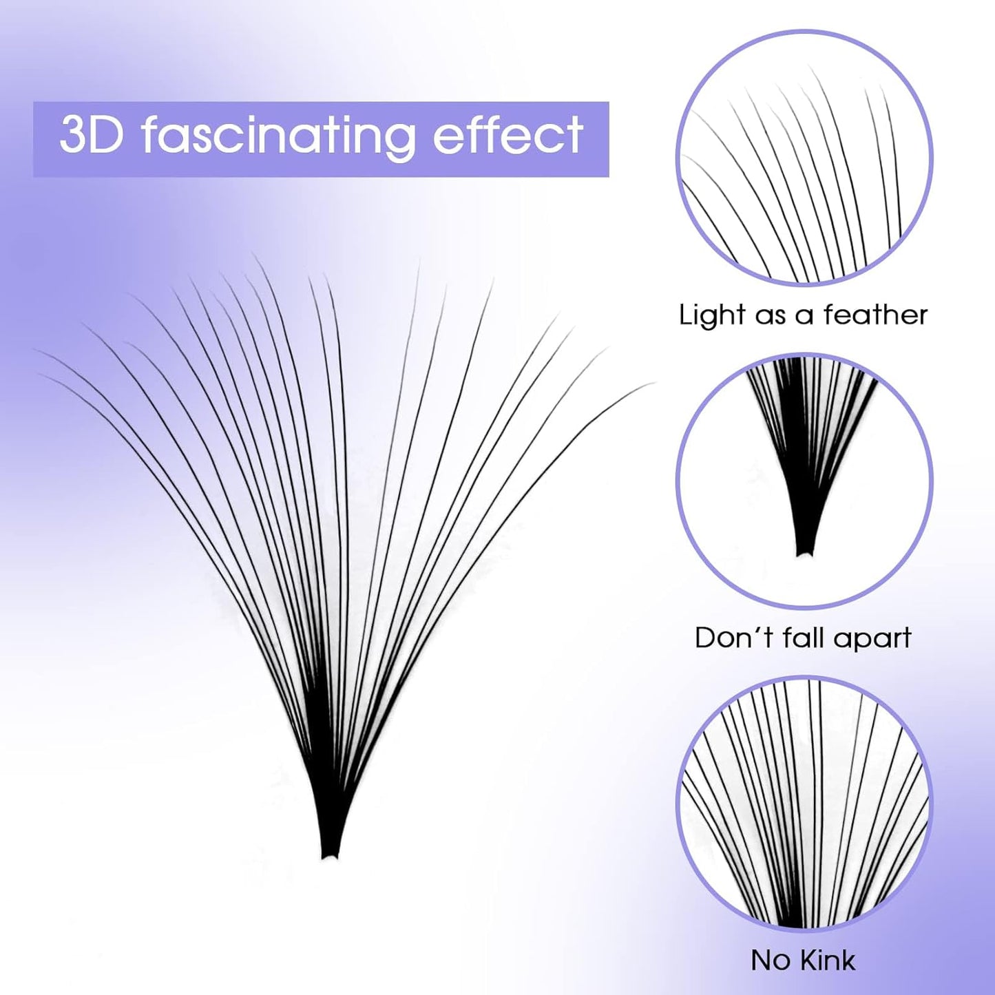 Easy Fan Volume for Lash Artists: Wendy, Handmade Fans for Eyelash Extensions, Self Fanning, Blooming, C-KH, Black, D-0.05-14