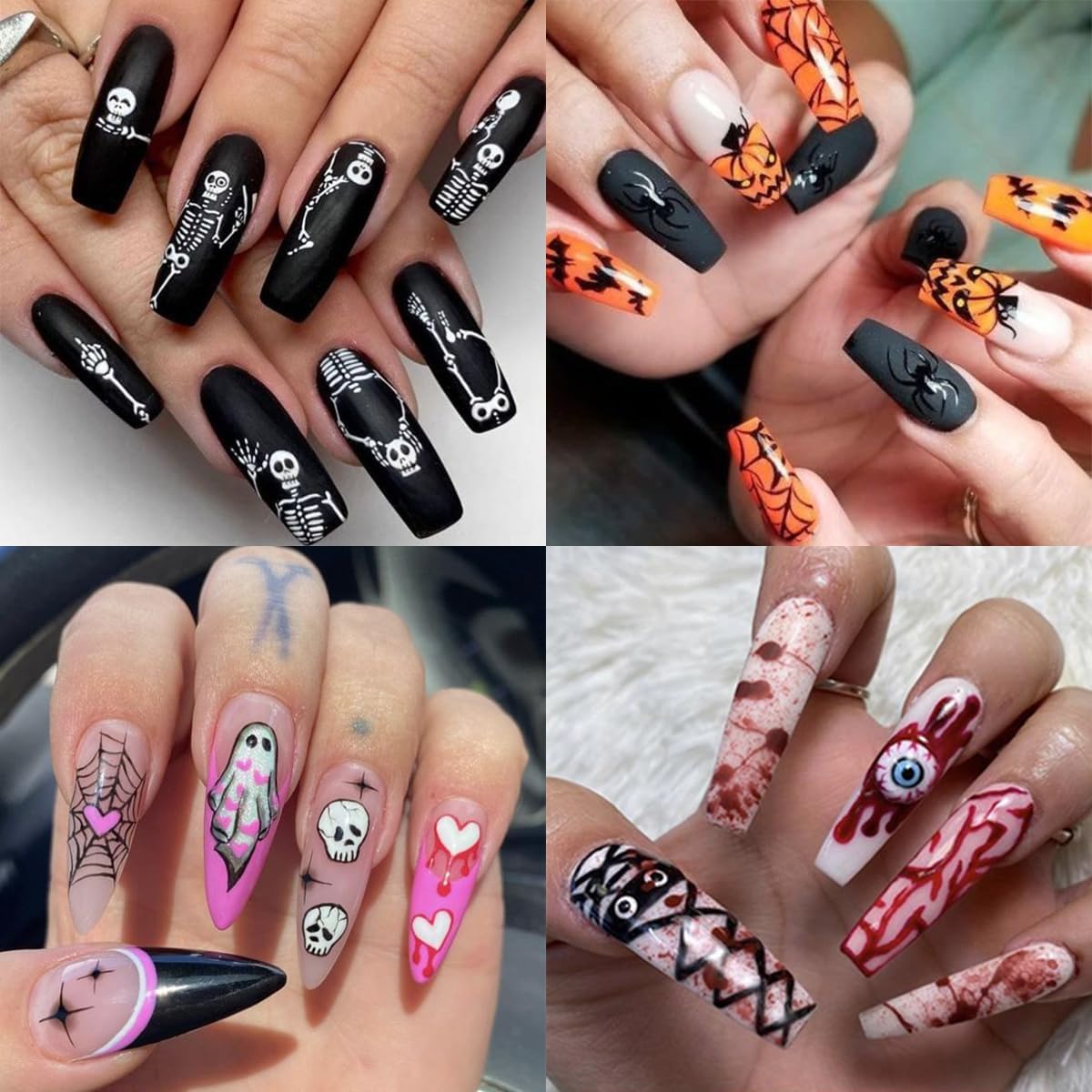 Halloween 5D Embossed Spooky Nail Art Stickers - Horror Eye, Pumpkin, Gothic Self-Adhesive Design Decals - Skeleton, Ghost, Blood Drops, Skull Supplies for Women Manicure