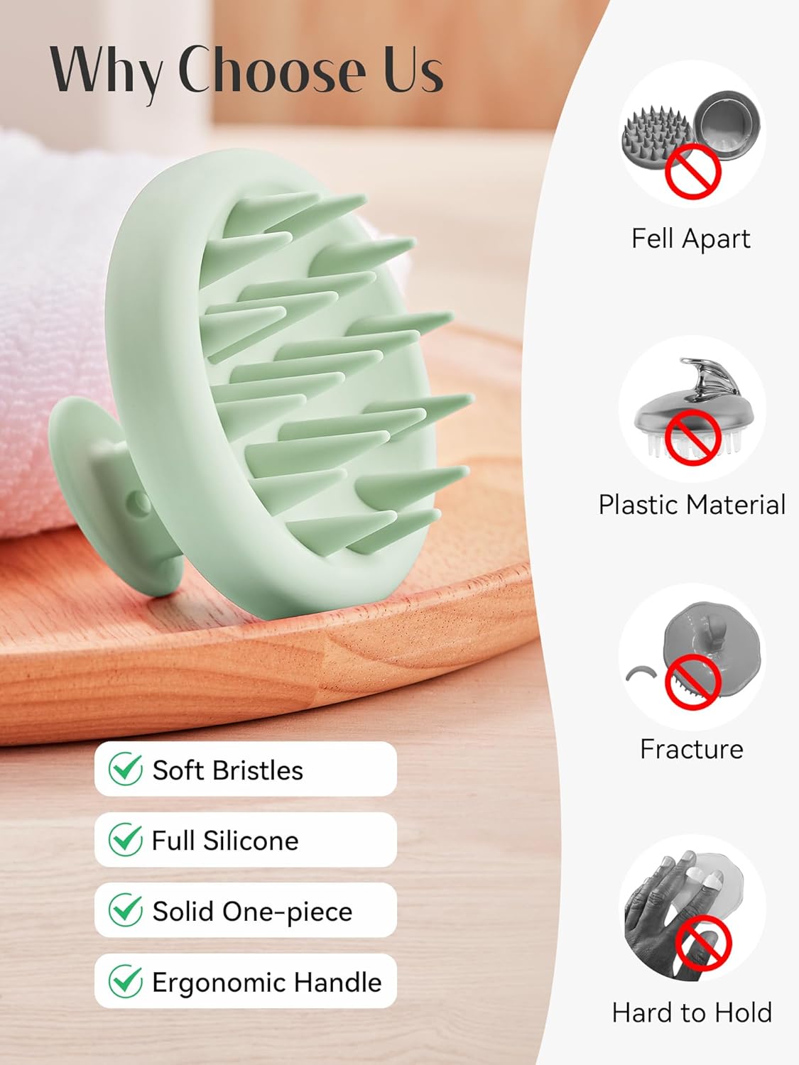 HEETA Scalp Massager Hair Growth, Scalp Scrubber with Soft Bristles, Integrated Silicone Design, Exfoliator for Dandruff Removal & Relaxation, Shampoo Brush Fit Wet/Dry Hair Use, Dark Green