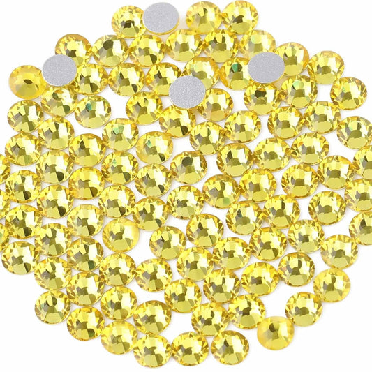 Beadsland 288pcs Flat Back Crystal Rhinestones Round Gems for Nail Art and Craft Glue Fix,Lemon Yellow,SS34,7.1-7.3mm