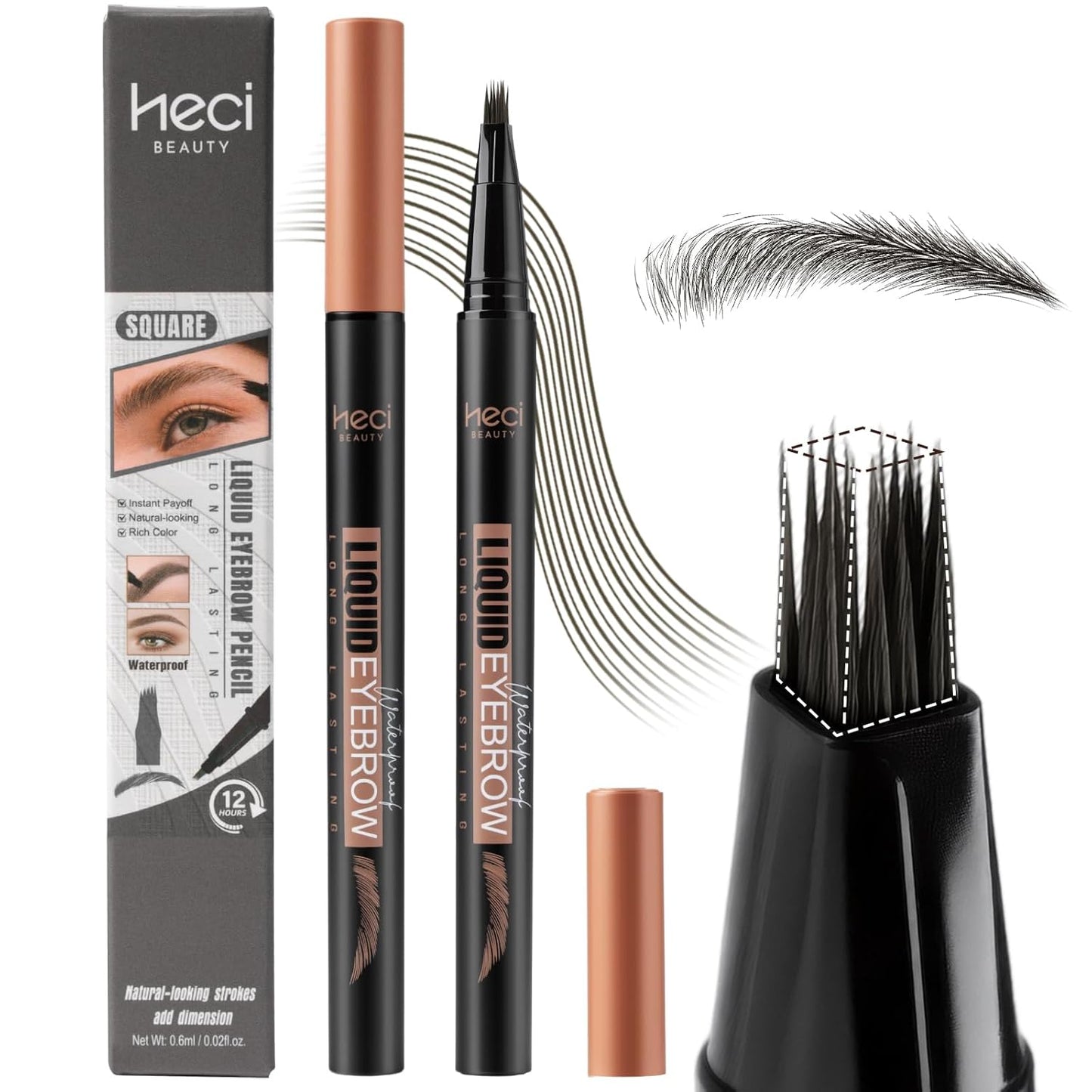 Microblading Eyebrow Pen Hair Stroke Brush, Waterproof Liquid Eyebrow Pencil for Women, Shapes & Fills Hair-Like Looking Brows, 24hrs Long-Lasting, Easy to Use, Multiple Uses, Gifts for Her,Soft Black