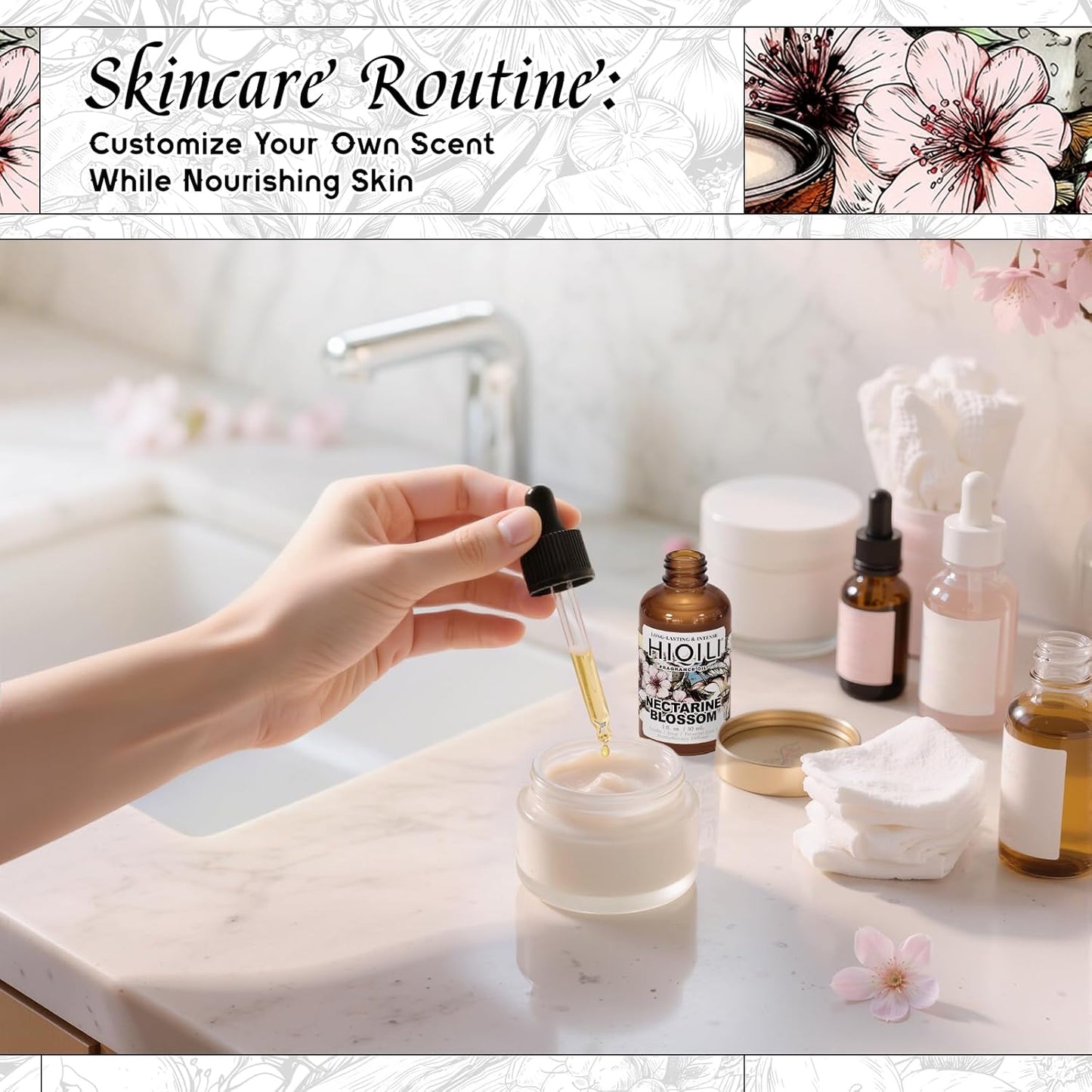 HIQILI Nectarine Blossom Fragrance Oil for Candle & Soap Making, Essential Oil Diffuser Use, Add to Body Lotion, Dryer Balls - 1 Fl Oz